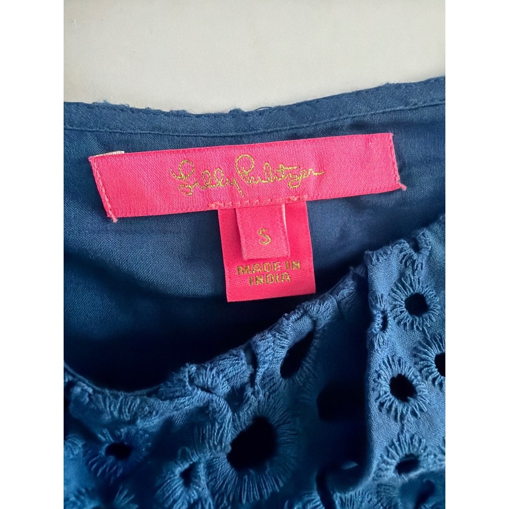 Lilly Pulitzer Blue Eyelet Puff Sleeve Off Shoulder‎ Blouse Top Small